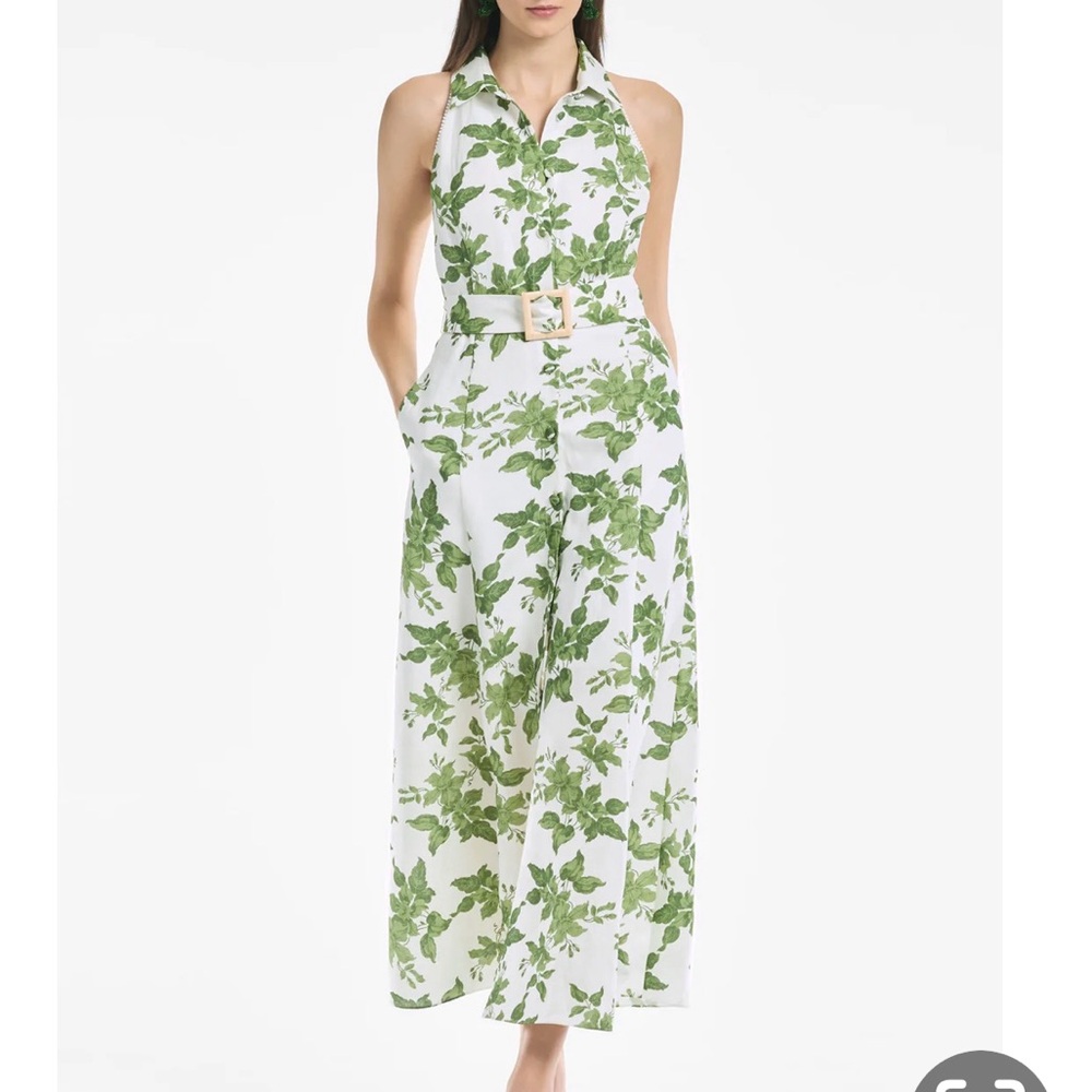 SACHIN & BABI CaseyDress Linen Green Floral Sz 8